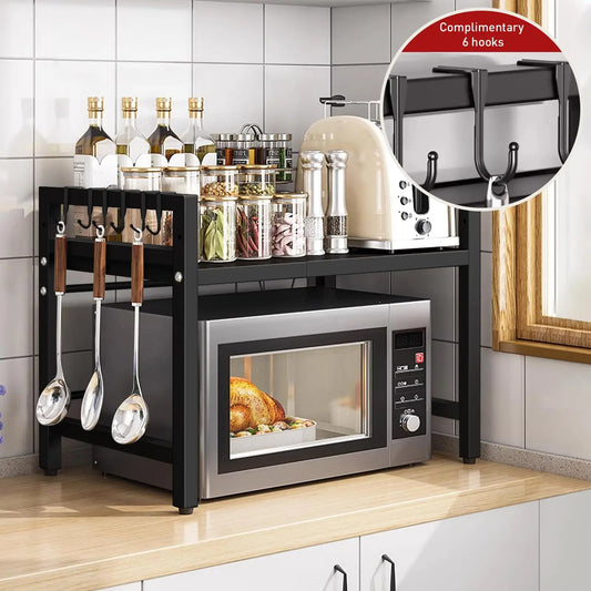 Expandable Microwave Shelf Organizer 42–64cm – Adjustable Countertop Storage Rack for Kitchen & Tableware