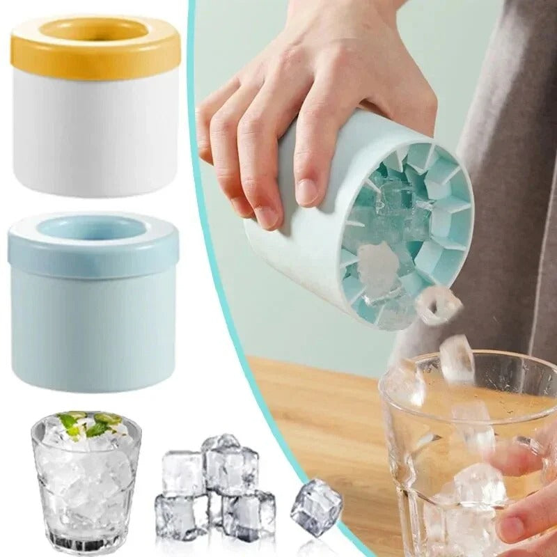 Silicone Round Ice Cube Mold – Reusable Ice Maker with Ice Bucket