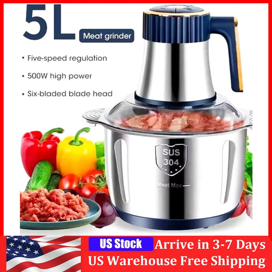 5L Electric Food Chopper – 304 Stainless Steel Meat & Vegetable Processor