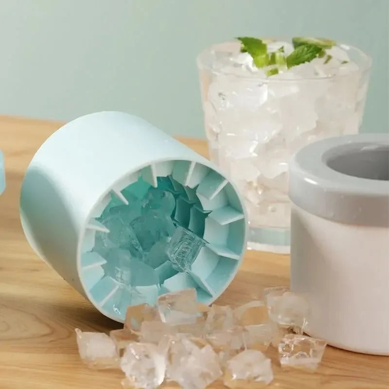Silicone Round Ice Cube Mold – Reusable Ice Maker with Ice Bucket