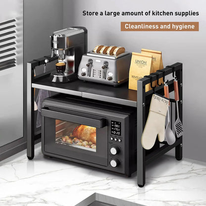 Expandable Microwave Shelf Organizer 42–64cm – Adjustable Countertop Storage Rack for Kitchen & Tableware
