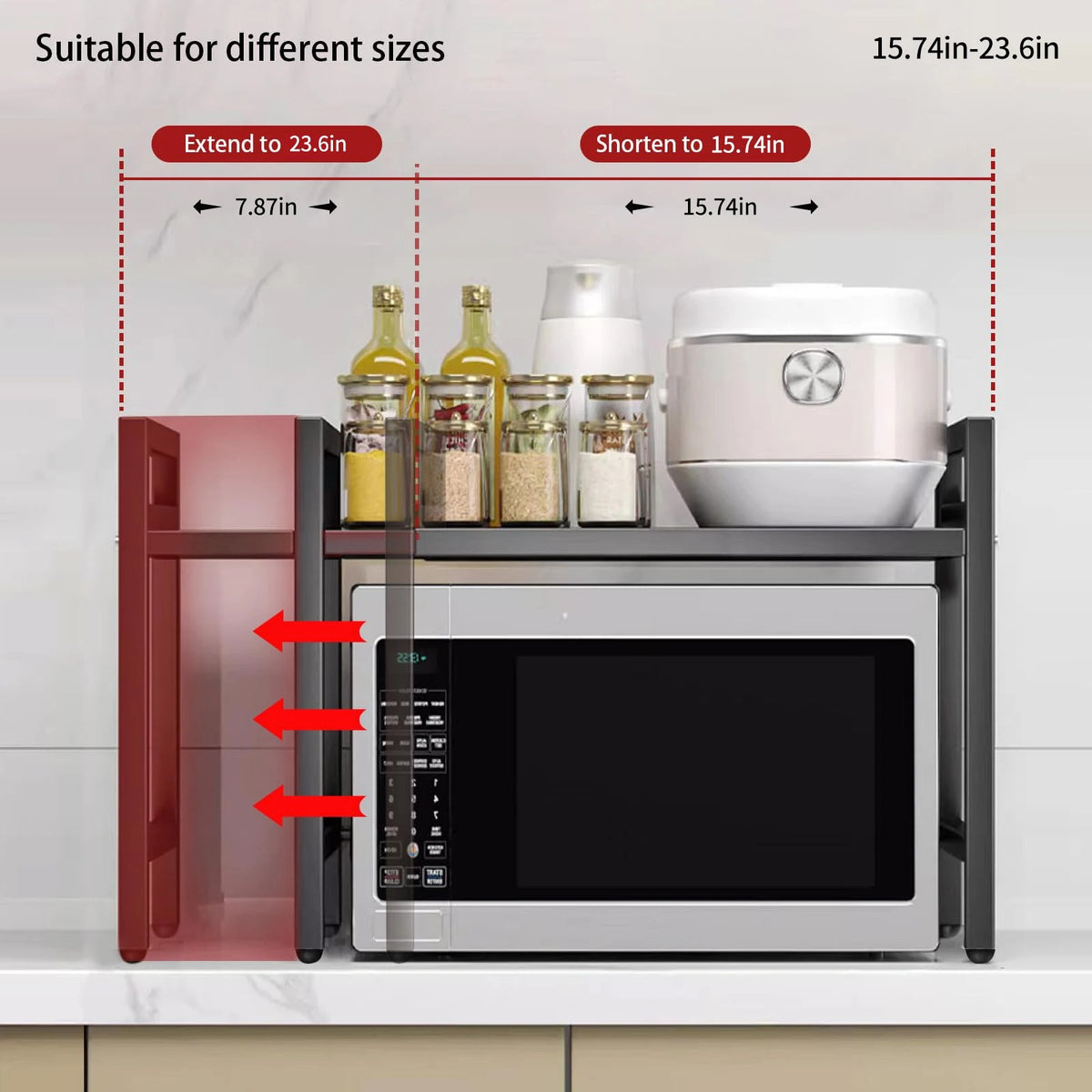 Expandable Microwave Shelf Organizer 42–64cm – Adjustable Countertop Storage Rack for Kitchen & Tableware