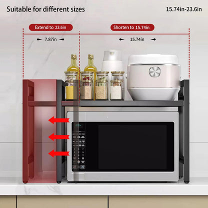 Expandable Microwave Shelf Organizer 42–64cm – Adjustable Countertop Storage Rack for Kitchen & Tableware